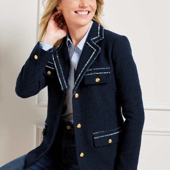 Talbots Contrast Trim Tweed Jacket, Blue — NWT - Picture 1 of 8